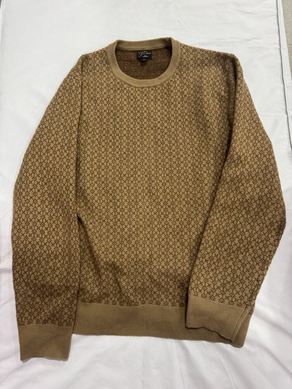 J CREW 100% Cashmere Crewneck Sweater Brown Bird’s Eye Print Sz M Mens